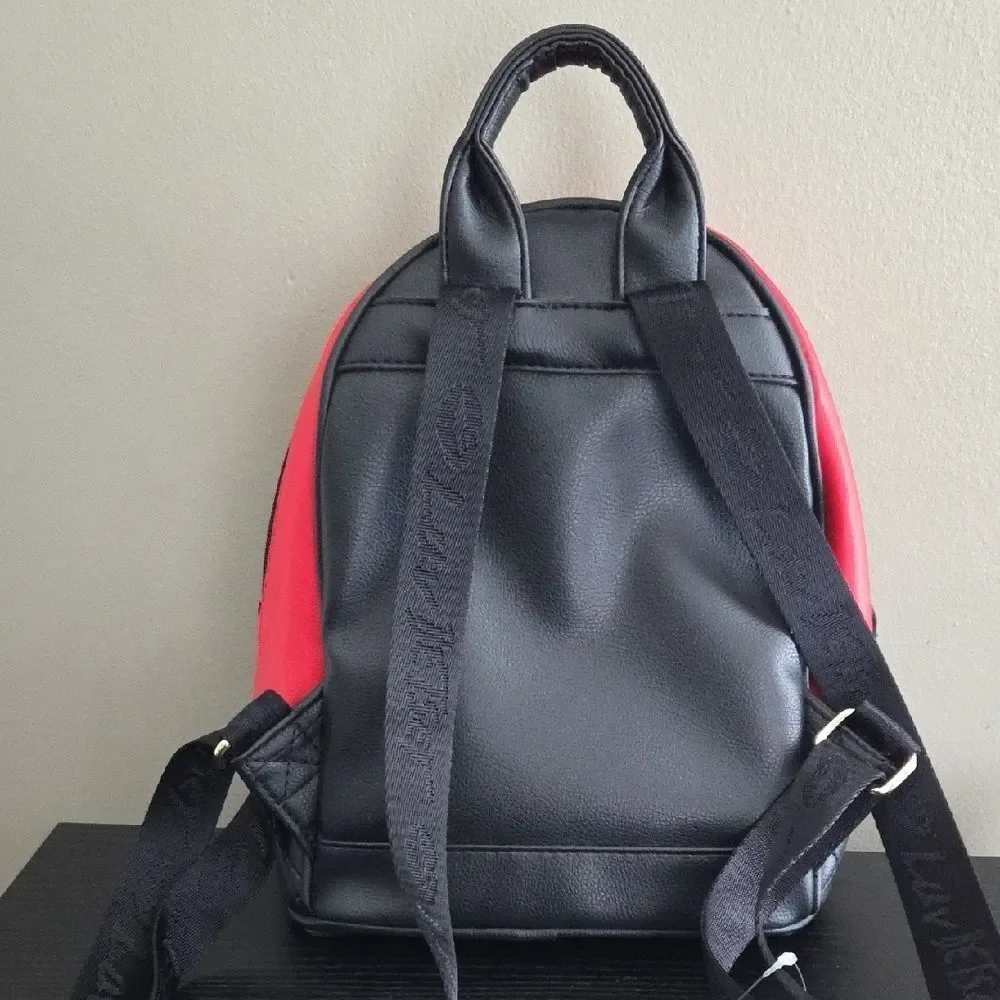Betsey Johnson Black and White Striped Backpack with Red Accent